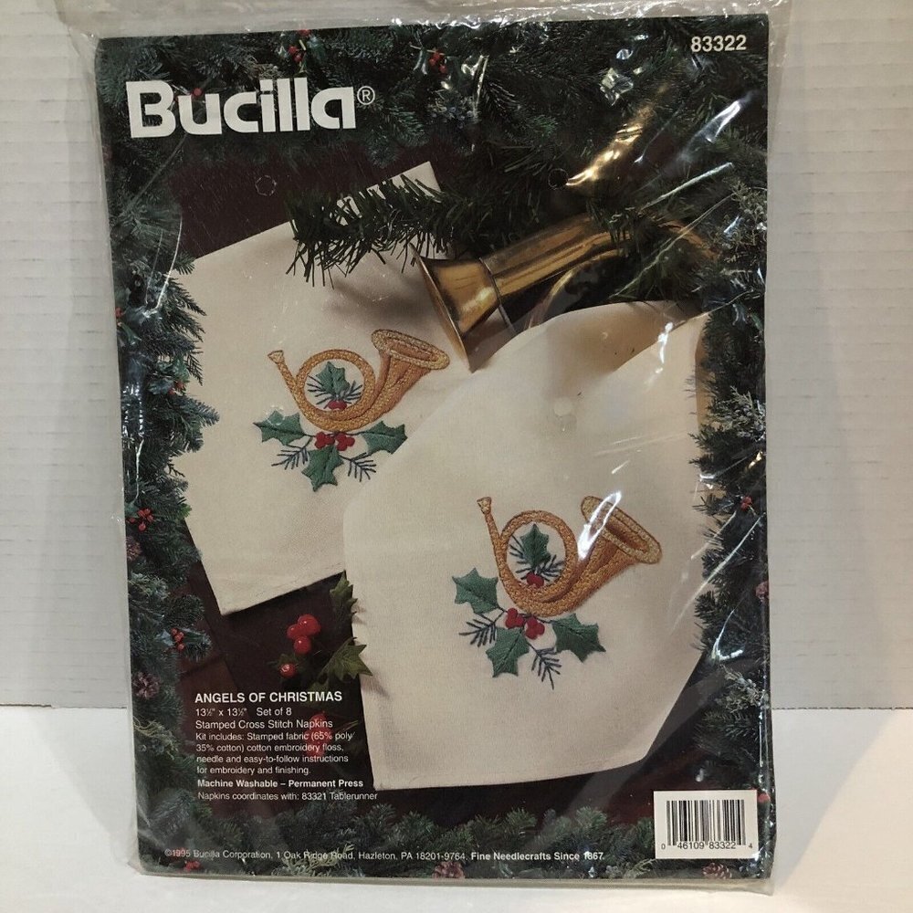 Vintage Bucilla Angels of Christmas Napkins 83322 Cross Stitch Kit 1995 Sealed